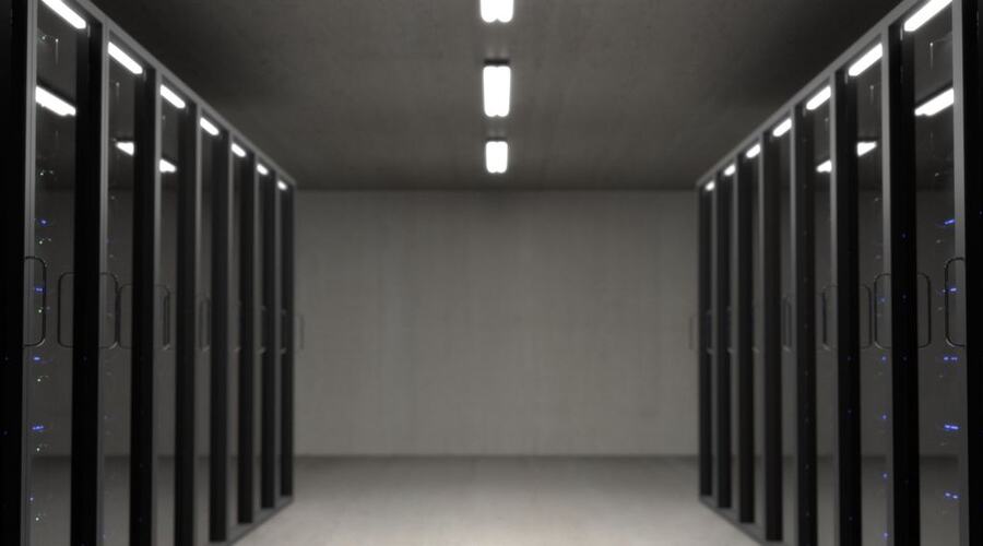 A quiet server room with racks on both sides